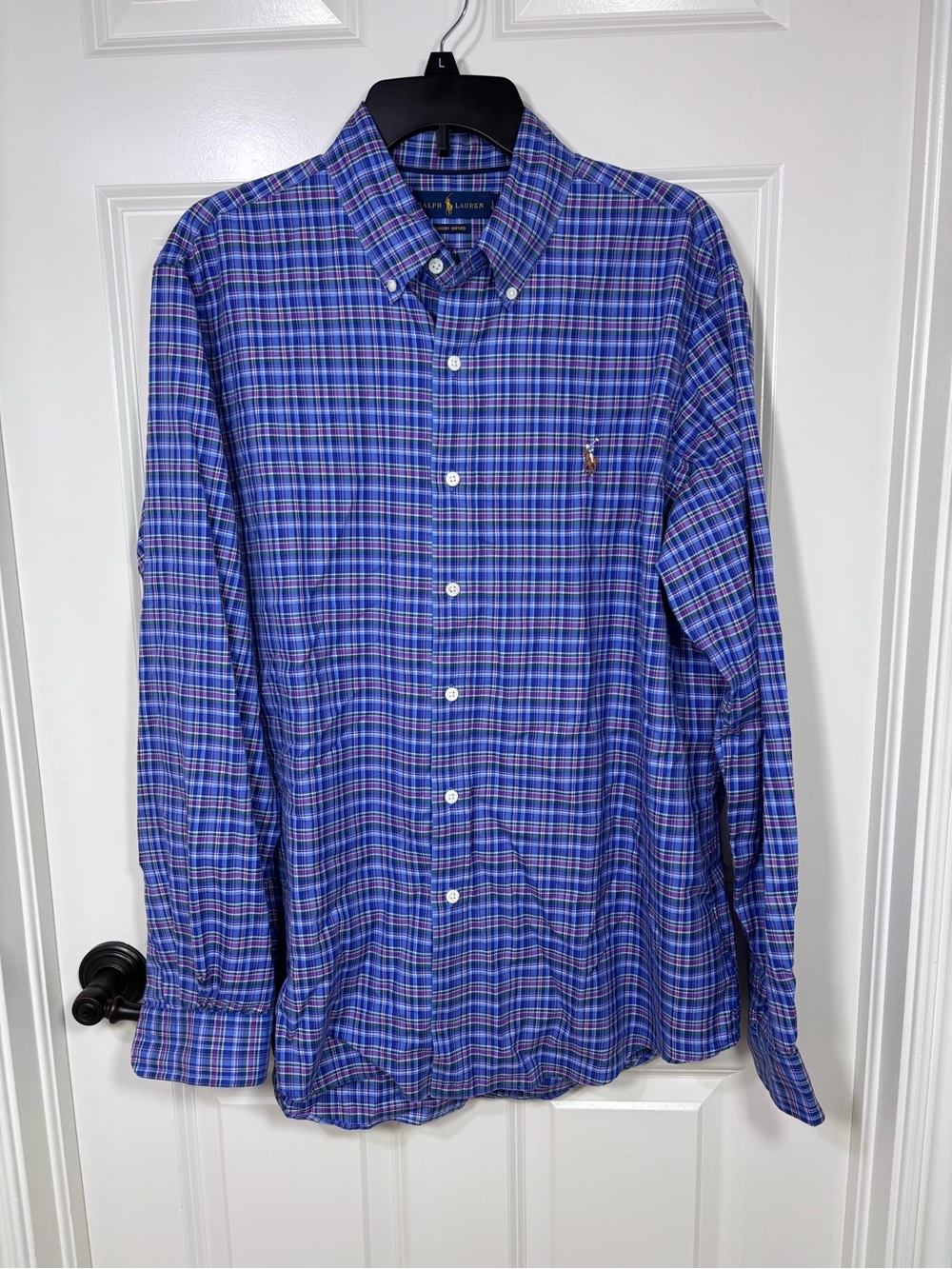 Ralph Lauren Luxury Oxford Plaid Long Sleeve Button Down Shirt Men’s L Blue